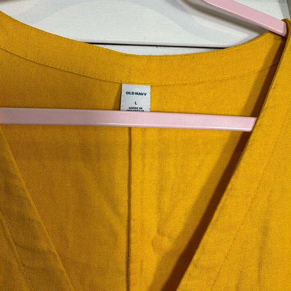 NWT Old Navy Yellow Button-Front V Neck Linen Blend Midi Dress Size L - Picture 3 of 8